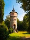 Romantic rounded waterworks tower in the park near Sychrov Castle, Czech Republic, Europe