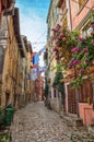 Romantic Rovinj street with old houses