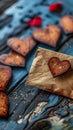 Romantic rusticity Wooden hearts surround a rustic Valentine envelope