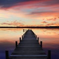 Romantic scenery at sunset with boardwalk