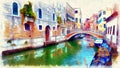 Romantic scenery of Venice, Italy. Computer painting