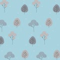 Romantic seamless Christmas pattern with trees on blue background. Royalty Free Stock Photo