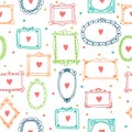 Romantic seamless pattern with colorful frames and hearts Royalty Free Stock Photo