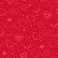 Romantic seamless pattern with cute hand drawn hearts with flowers and leaves. Pattern design for valentines day