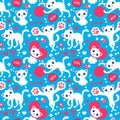 Romantic seamless pattern with cute playful kittens