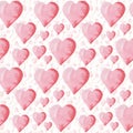 Romantic seamless pattern with cute watercolor hearts. Hand drawn elements on paper. Love, Valentine`s Day, wedding decor. Digita