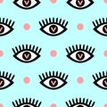 Romantic seamless pattern with eyes and polka dot. Cute girly print.