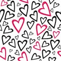 Romantic seamless pattern with hand drawn hearts.