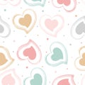 Romantic seamless pattern with hand drawn pastel hearts on white background