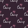 Romantic seamless pattern with handwritten text Love and hearts drawn by hand. Sketch, doodle. Royalty Free Stock Photo