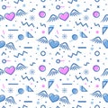 Hearts seamless pattern in memphis style.