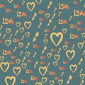 Romantic seamless pattern with hearts, bow boy arrows, love. Valentines day decoration texture. Love concept. Wedding invitation Royalty Free Stock Photo