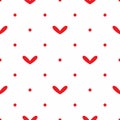 Romantic seamless pattern with hearts and polka dots.