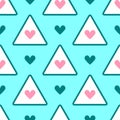 Romantic seamless pattern with hearts and triangles. Cute girly print.