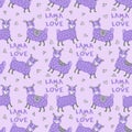 Romantic seamless pattern with lamas, hearts and text LAMA LOVE. Perfect for T-shirt, textile and print. Hand drawn illustration