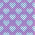 Cute romantic seamless pattern pastel Repeated brush polka dots on top with white hearts in layering. . Endless vector