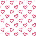 Romantic seamless pattern with pink hearts on a white background, vector