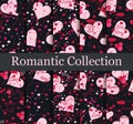 Romantic seamless pattern set. Love background with hearts, berries and lips. Elements of grunge style. Vector Royalty Free Stock Photo