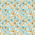 Romantic seamless vector pattern with stylised flowers in orange and blue.