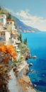 Romantic Seascape Painting Of Amalfi Coast In Italy