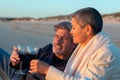 Romantic senior couple drinking red wine while having picnic Royalty Free Stock Photo