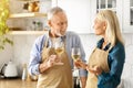 Romantic Senior Couple Drinking White Wine Together In Kitchen Royalty Free Stock Photo