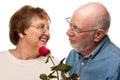 Romantic Senior Husband Giving Red Rose to Wife