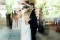 Romantic and sensual couple beautiful bride and groom dancing re Royalty Free Stock Photo