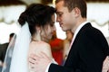 Romantic and sensual couple beautiful bride and groom dancing at Royalty Free Stock Photo