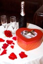 Romantic set - Champagne bottle with waterdrops with red box and two glasses