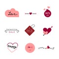 Romantic set of love elements for valentines day, red heart shape banner , tag sale Royalty Free Stock Photo