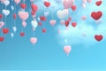 Romantic setting: Colorful hearts rain from white cloud on blue