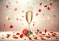 Elegant Champagne Glass with Rose Petals and Sparkles, AI Generated Royalty Free Stock Photo