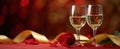 The romantic setting with two wine glasses and red roses for a special occasion..AI generated image Royalty Free Stock Photo