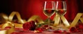The romantic setting with wine glasses and a rose on a festive table..AI generated image Royalty Free Stock Photo