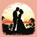 Romantic Silhouette Beach Wedding Program Vector Illustration