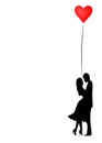 Romantic silhouette of loving couple. Valentines Day 14 February. Happy Lovers. Flat style. Vector isolated or white background