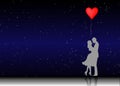 Romantic silhouette of loving couple. Valentines Day 14 February. Happy Lovers. Vector illustration isolated or starry universe