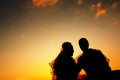 Romantic silhouette of wedding couple at sunset Royalty Free Stock Photo