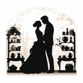 Romantic Silhouette Wedding Registry Vector Illustration