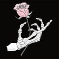 A romantic skeleton holds a rose in his hand. vector illustration Royalty Free Stock Photo