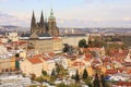 Romantic snowy colorful autumn Prague gothic Castle, Czech Republic Royalty Free Stock Photo