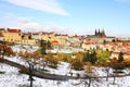 Romantic snowy colorful Prague with gothic Castle, Czech Republic Royalty Free Stock Photo