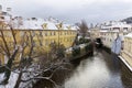 Romantic snowy Prague Flourmill above Certovka, Czech republic Royalty Free Stock Photo