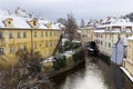 Romantic snowy Prague Flourmill above Certovka, Czech republic Royalty Free Stock Photo