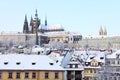 Romantic Snowy Prague gothic Castle, Czech R