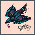 Romantic spring illustration with bird