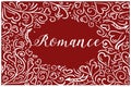 Romantic st valentine card with white heartshaped ornament over red background.