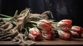 Romantic still life with beautiful bunch of dried tulips. AI generated Royalty Free Stock Photo