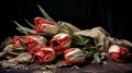 Romantic still life with beautiful bunch of dried tulips. AI generated Royalty Free Stock Photo